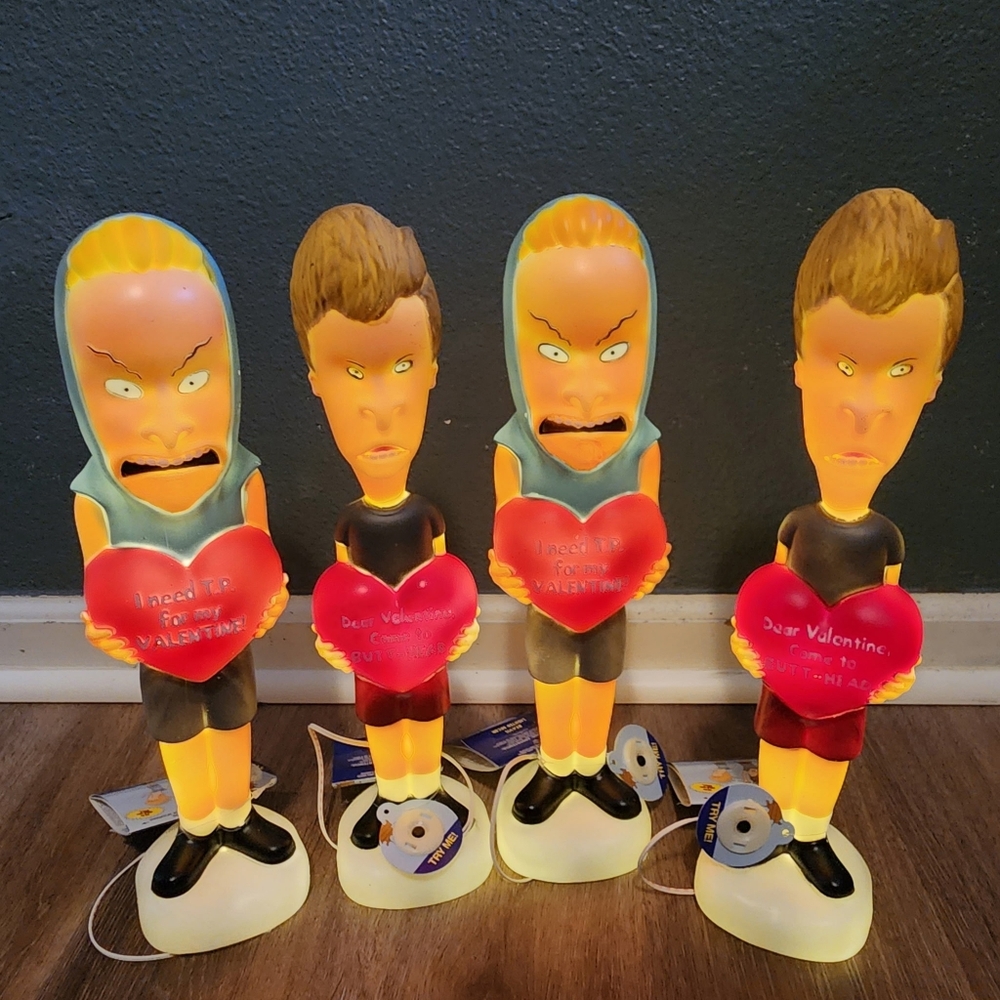 Vintage Beavis and Butt Head Valentine Heart Blow Mold Light Set of 4